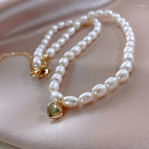 Colgantes Amor romántico Corazón Perla natural de agua dulce 14K Oro lleno Cadenas femeninas Collar Joyería al por mayor para mujeres Regalos de boda