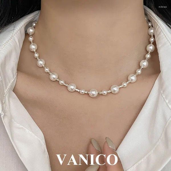 Colgantes redondos de perlas de imitación para mujer, collar de cadena de cuentas irregulares, Gargantilla Simple y delicada coreana de Plata de Ley 925