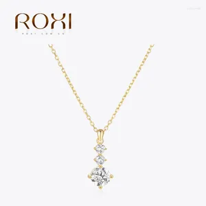 Hangers Roxi 925 Sterling Silver Geometric Four Zirkon Exquisite Wedding Pendant ketting voor vrouwen Girl Prata Originele kraag