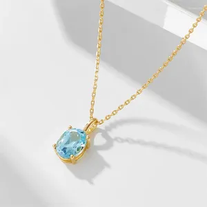Pendentifs S925 topaze bleu ciel colliers en argent Sterling pour femmes Simple polyvalent luxe pierre naturelle plaqué collier en or 18 carats
