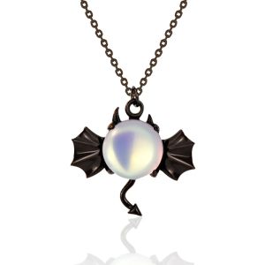 Hangers S925 Sterling Silver Demon Necklace Women's Dark Bat Moonstone hanger Halloween sieraden
