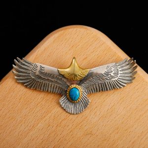 Hangers S925 Sterling Silver Jewelry Thai Silver Handmade Turquoise Gold Head Eagle Fashion Pendant voor Men GOP002