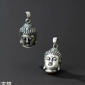 Pendants S999 Real Silver 3d Silver Silver Threedimensional Sakyamuni Pendant Bouddha Tathagata Thai Silver Small Bouddha Head Lucky Pendant