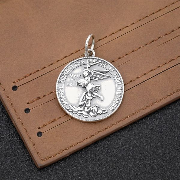 Pendants Saint Michael The Archangel Real 925 Collier pendentif en argent sterling pour hommes bijoux médaille religieux