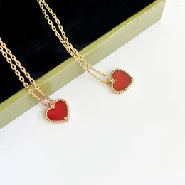 Venta de colgantes, colgante en forma de corazón de amor de cornalina de Calcedonia roja de oro rosa, collar de moda para mujer, joyería, regalos de fiesta