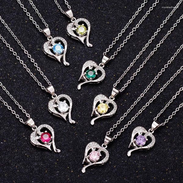 Pendentifs Collier en cristal de couleur brillante pour maman, cadeau d'anniversaire, pendentif en forme de cœur d'amour, fête des mères, argent 925, ras du cou pour dame