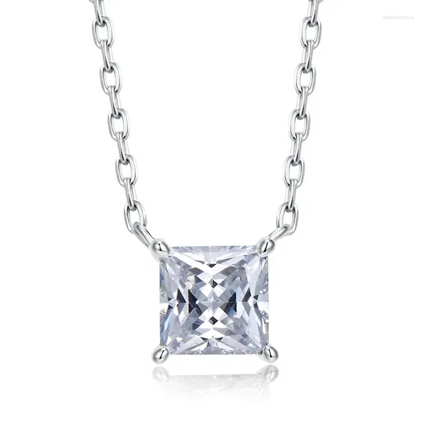 Pendants Shop 2023 Collier carré One Princess en argent S925 avec diamants et chaîne à clapet