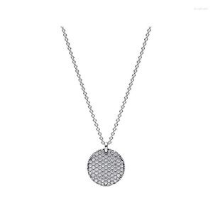 Pendentifs Argent 925 Médaillon Disque Rond Colliers Pour Femmes Bijoux 45cm Chaîne À Maillons Clair Zircon Homard Fermoir LOGO Tag 2 Anneaux