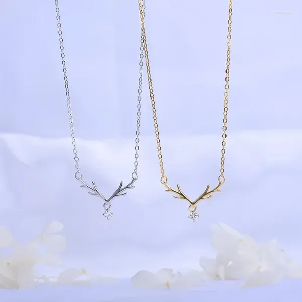 Pendants Collier simple et personnalisé Pur Silver Deer Antler plaqué avec 18kjin comme cadeau de Noël pour sa petite amie