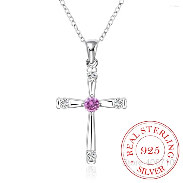 Pendants Simple Classic Fashion Round Zircon Cross Antique 925 Pendre Silver Silver Girl Colliers à longue chaîne Bijoux pour femmes