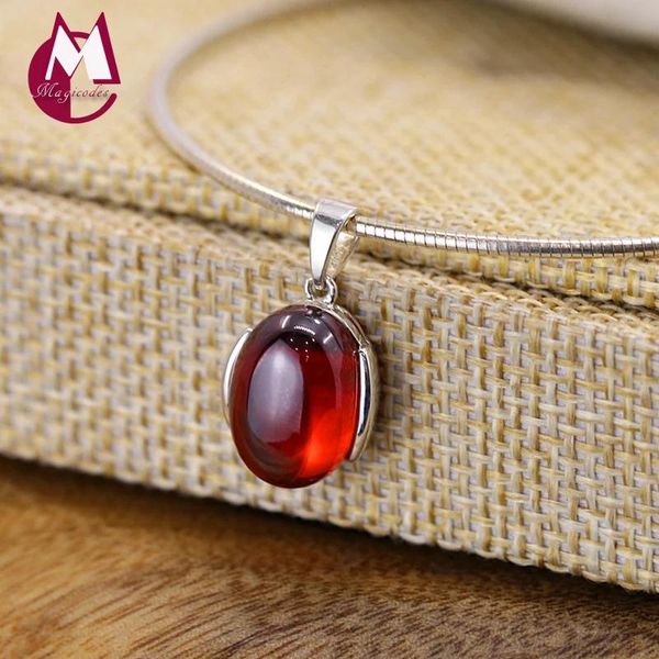 Pendentifs Simple rouge grenat pendentif 100% 925 en argent Sterling collier femmes bijoux pierres naturelles pendentif collier femme SP16