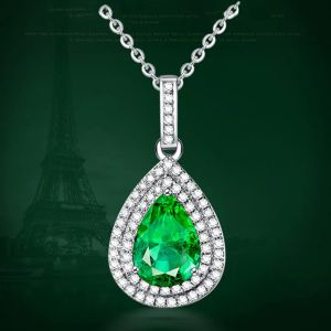 Pendants Petits colliers pendentifs de pierres précieuses émeraude pour femmes couleurs argentées en or blanc green zircon diamants chaîne de coulriers