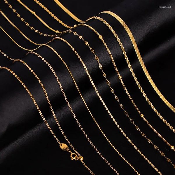 Pendentifs chaîne en os de serpent, boîte à maillons O, collier clavicule en or véritable 14 carats pour femmes, 45cm, bijoux fins simples, cadeaux