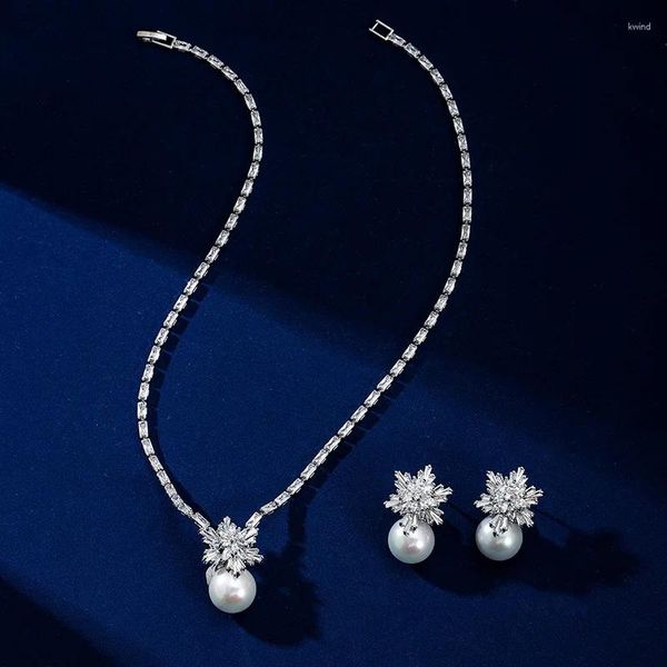 Pendentifs neige perle Zircon collier écouteur ensemble avec bijoux polyvalents pour les Festivals des femmes