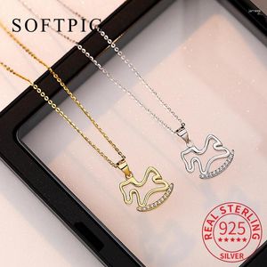 Pendentifs SOFTPIG réel 925 en argent Sterling Zircon CZ cheval Animal pendentif collier ras du cou pour les femmes léger luxe minimaliste bijoux fins