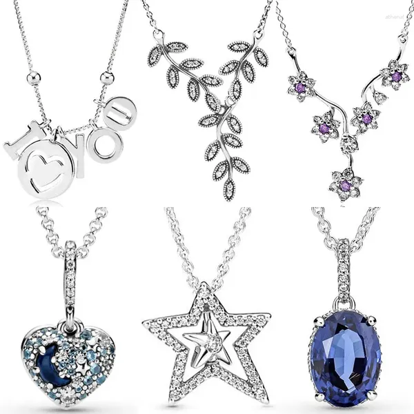 Pendentifs Étoiles de lune étincelantes feuilles de coeur je t'aime collier étoile asymétrique pour la mode 925 en argent Sterling perle charme bijoux à bricoler soi-même