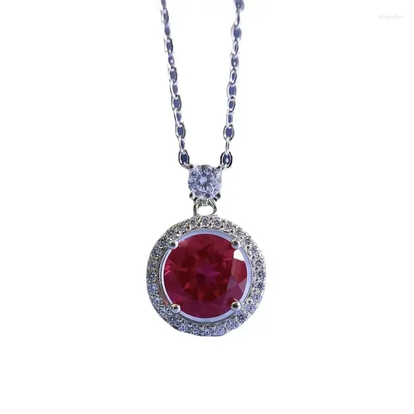 Colgantes Primavera Qiaoer Plata de Ley 925 8 8MM Corazón Corte Redondo Laboratorio Rubí Piedra Preciosa Collar de Mujer Colgante Regalo Joyería Fina