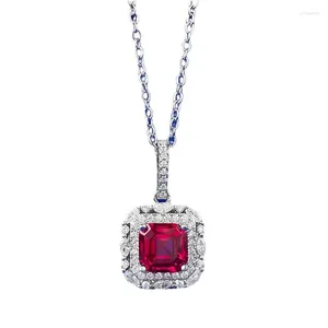 Pendentifs Printemps Qiaoer Vintage 925 argent Sterling Asscher coupe 7 MM rubis haute teneur en carbone diamant pierre précieuse pendentif collier bijoux fins