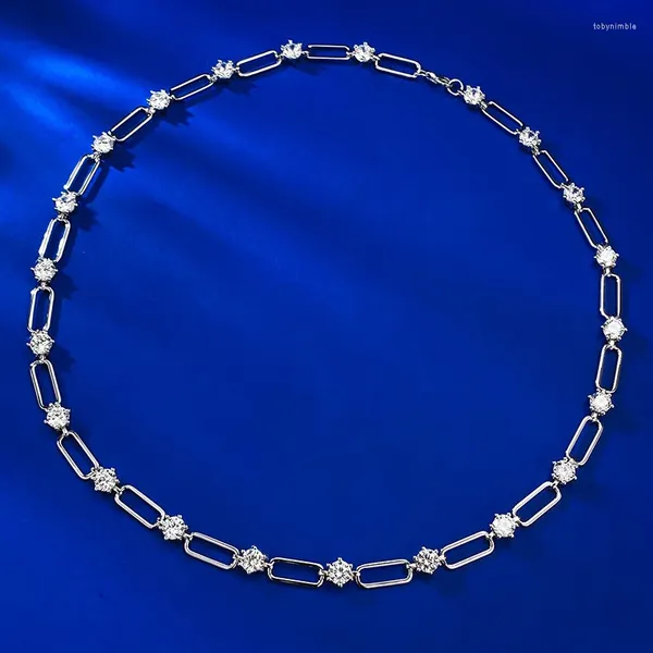 Pendants Springlady 18K Gold plaqué 925 Siltling Silver Round Cut Lab Sapphire Gemstone Paper Clip Collier pour femmes bijoux