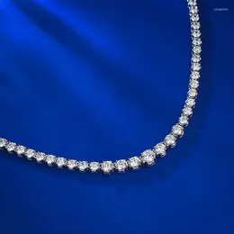 Pendants Springlady 925 Sterling Silver Round Cut Lab Lab Lab Sapphire Gemstone Tennis Chain Collier pour femmes Fine bijoux Gift