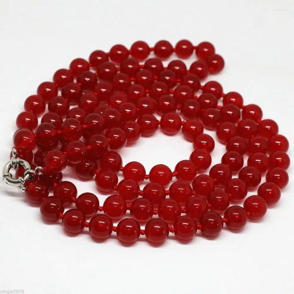 Colgantes Impresionante collar largo de cuentas de piedras preciosas de rubí rojo natural redondo de 33 