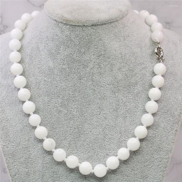 Colgantes estilo piedra de porcelana blanca Natural Jades cuentas redondas 8mm 10mm 12mm collar de mujer joyería cadena de boda regalo 18 pulgadas Y737