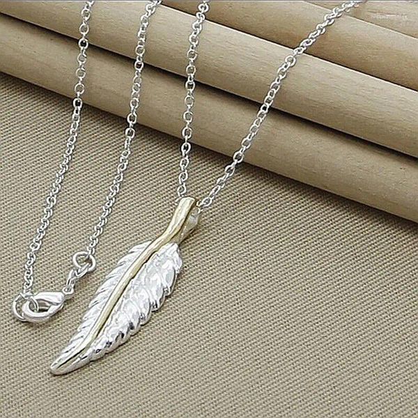 Pendentifs Élégant mode 925 en argent Sterling feuilles plume pendentif collier chaîne