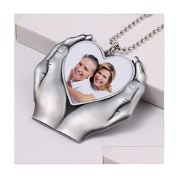 Pendentifs Sublimation Vierge Transfert De Chaleur Impression Main Coeur Pendentif Voiture En Tôle D'aluminium Porte-clés Européen Et Américain Ornement Dhskc