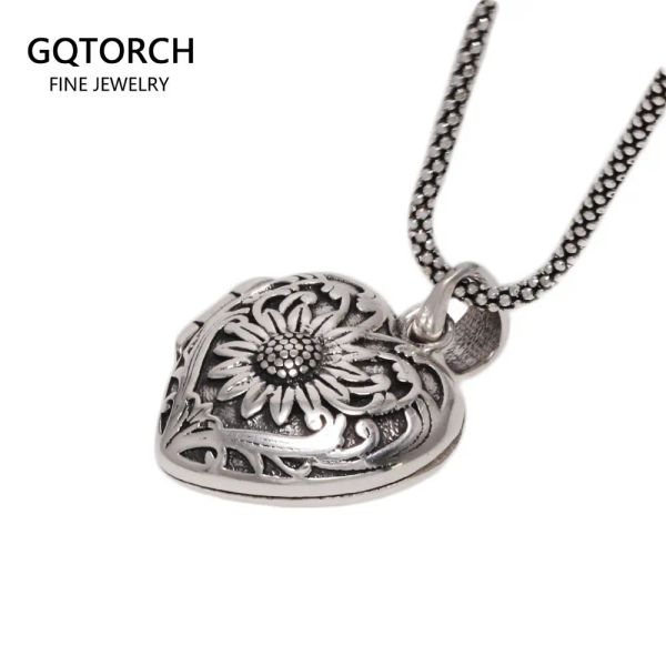 Pendentifs Collier médaillon en forme de coeur de tournesol qui contient des photos Photo Gardez quelqu'un près de vous 925 bijoux personnalisés en argent sterling