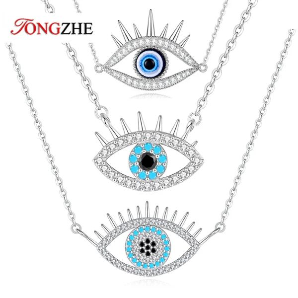 Pendentifs TONGZHE mauvais œil femmes collier 925 en argent Sterling bleu oeil clavicule chaîne collier accessoires bijoux cadeau pour fille