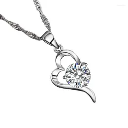Pendentifs Top qualité couleur argent femmes collier mode succulent Zircon coeur pendentif chaîne bijoux accessoires cadeaux en gros
