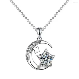 Pendants Top Quality Silver Color Collier Fashion Moon And Star Zircon Colliers For Girl Wedding Party Bijoux Long 45cm