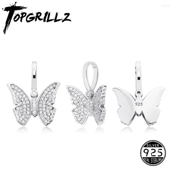Pendants Topgrillz 925 Sterling Silver Butterfly Pendant Iced Out Cumbic Zirconia Hip Hop Fashion Bijoux délicat Gift Femmes