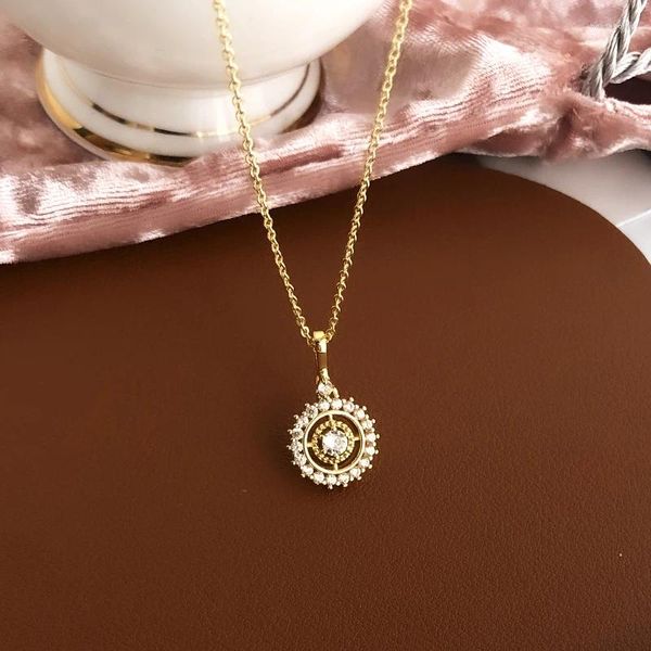 Pendants TRENDY EXQUIS 14K REAL GOLD Collier de chaîne astrolabe pour femmes bijoux de haute qualité Bling Aaa Zircon Party Gift