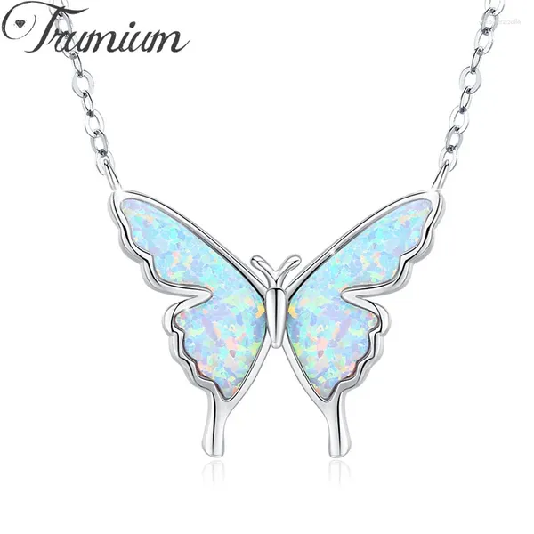 Pendentifs Trumium S925 collier papillon opale bijoux pendentif colliers pour femmes argent blanc plaqué or cadeau petite amie 19''