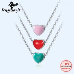 Colgantes TrustDavis, Collar corto con colgante de corazón de Color dulce minimalista de Plata de Ley 925 auténtica para mujer, joyería de boda, regalo DS2105