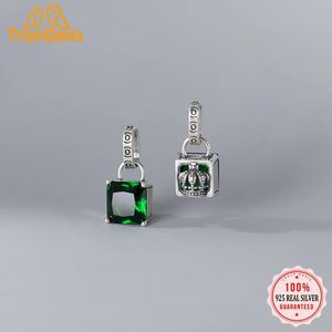 Pendentifs TrustDavis réel 925 pendentif en argent Sterling fait à la main collier à faire soi-même couronne carrée vert CZ accessoires bijoux fins en gros HY716