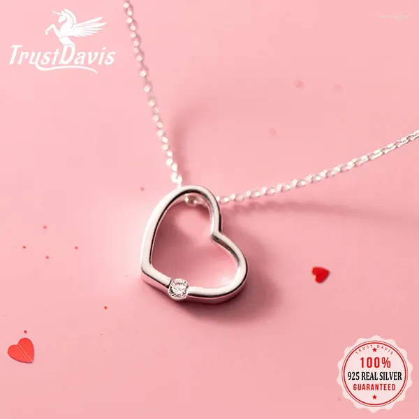 Pendentifs Trustdavis réel 925 en argent Sterling coeur romantique blanc rose CZ clavicule collier pour les femmes de mariage bijoux fins 1092