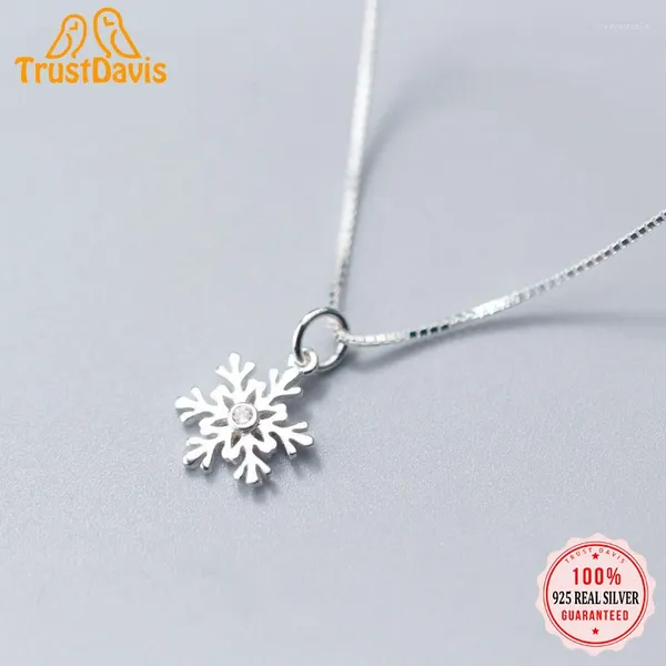 Colgantes TrustDavis Plata de Ley 925 auténtica moda dulce copo de nieve CZ dije colgante collar para mujer joyería de regalo de Navidad HY460