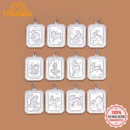 Pendentifs TrustDavis réel 990 pendentif en argent Sterling doux 12 signes du zodiaque pendentif à breloque fait à la main collier à faire soi-même accessoires bijoux DZ818