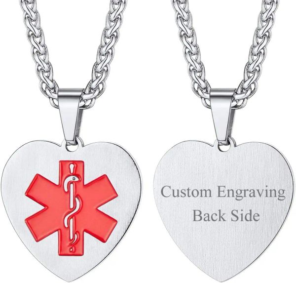 Pendentifs U7 étiquette d'identification personnalisée alerte médicale en acier inoxydable Laser graver pendentif texte citation coeur caducée alerte médicale EMC bijoux