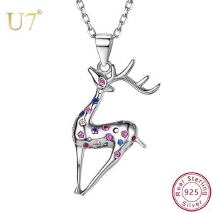 Hangers U7 Schattige Elanden Dieren 925 Sterling Zilver Gewei Rendier Ketting Vrouwen Partij Sieraden Accessoires Kerstcadeau voor Haar SC228