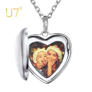 Pendentifs U7 petit coeur pendentif 925 en argent Sterling personnalisé mémoire Photo classique médaillon colliers pour femmes filles