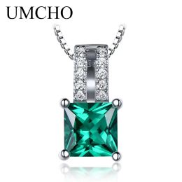 Hangers UMCHO Pure 925 Sterling Zilveren Hangers Voor Vrouwen Groene Princesscut Emerald Charm Bruiloft Hanger Fijne Sieraden Zonder Ketting