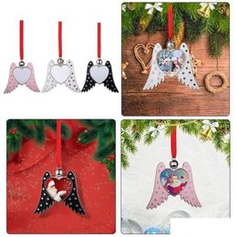 Hangers Ups 2022 Metaal Warmteoverdracht Engelenvleugels Kerstdecoratie Leeg Rood Draadje Hartvormige Hanger Gift Drop Levering Thuis Dhv5M