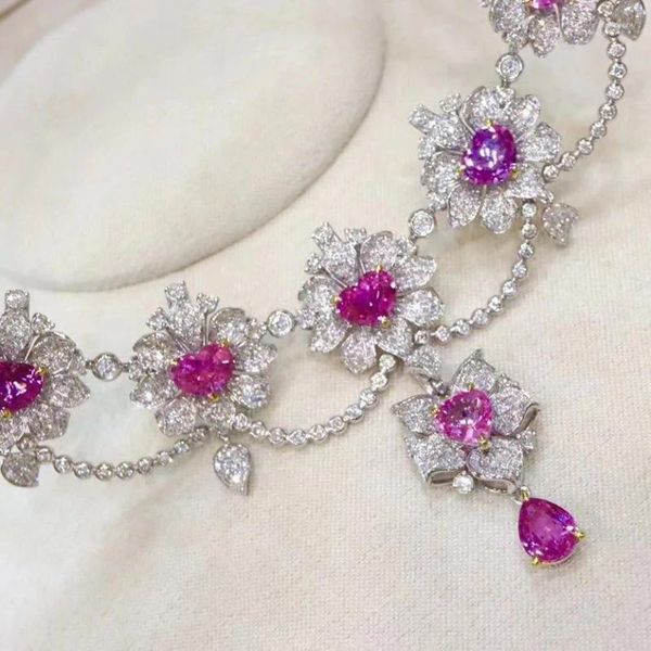 Colgantes Collar con colgante de circonia cúbica para mujer, de lujo, corazón rosa, temperamento 2024, collares de cristal de Plata de Ley 925, joyería para mujer