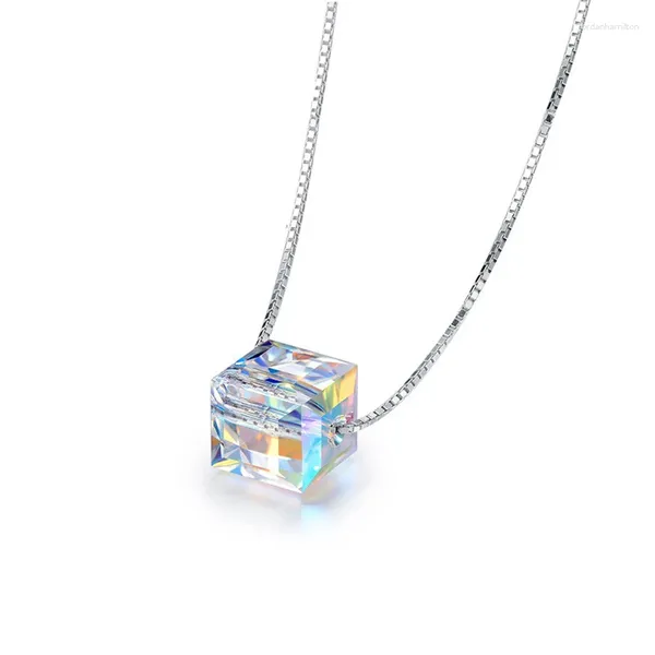 Pendentifs Ventfille 925 collier en argent Sterling pour femmes fille Super Flash sucre Cube cristal clavicule chaîne conception personnalisée