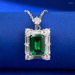 Hangers Vintage 925 Sterling Zilver 2CT Emerald High Carbon Diamond Edelsteen Hanger Ketting Voor Vrouwen Sieraden