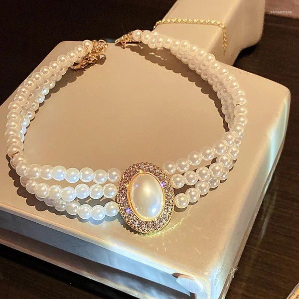 Pendentifs Vintage Court Style Design multicouche perle épissage diamant collier mode tempérament personnalité tendance chaîne de cou
