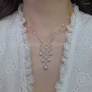 Hangers Vintage Elegante Fee Natuurlijke Parelketting Jong Model Fijne Sieraden Sleutelbeenketting Kwastje Retro Barokke Kraag Rijstkorrel